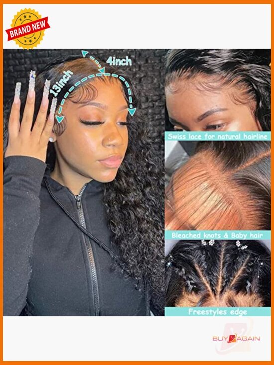 200% Density Deep Wave Lace Front Wig Human Hair Glueless Pre Plucked main image 5